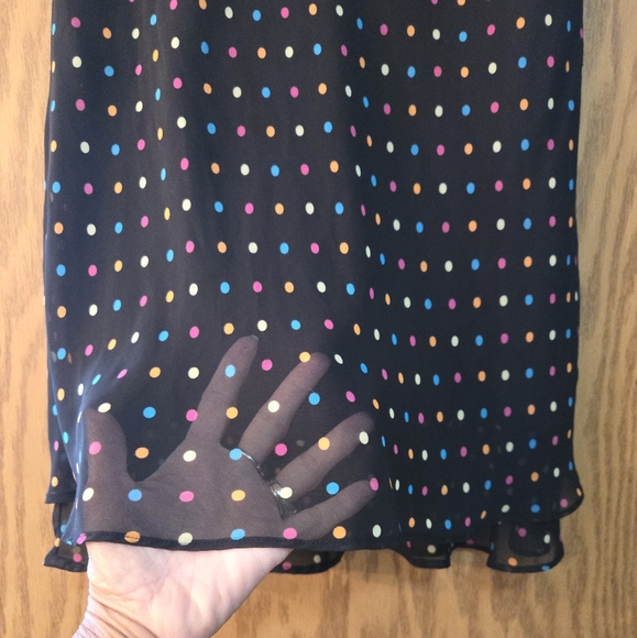 Very cute black skirt with multi colored dots on the sheer overlay. Size 6. - Picture 3 of 5